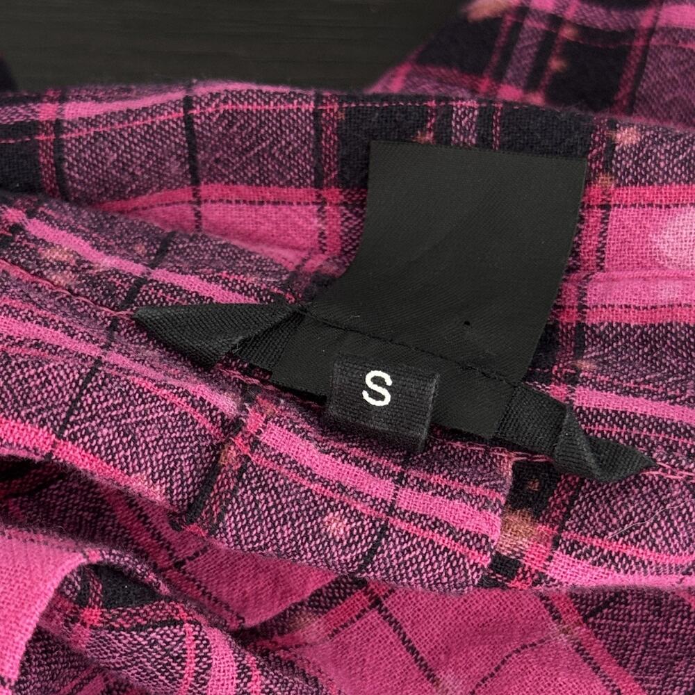 Desigual Shirt Womens Small Plaid Studded Flannel Graphic Patch Grunge Pink - Picture 4 of 14